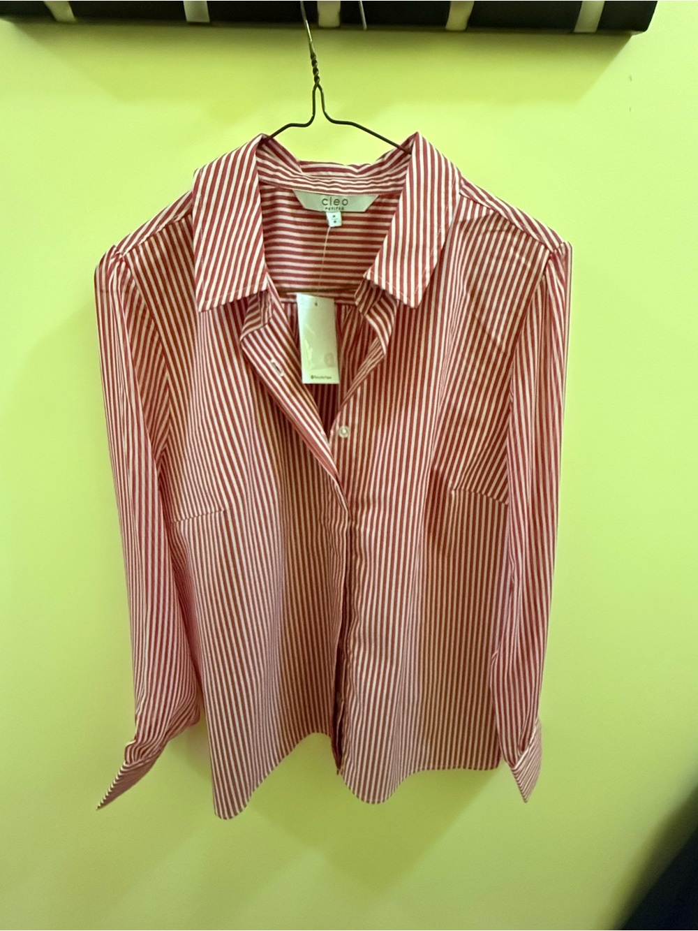 Cato Striped Button Down Blouse in Red & White Size Medium NWT